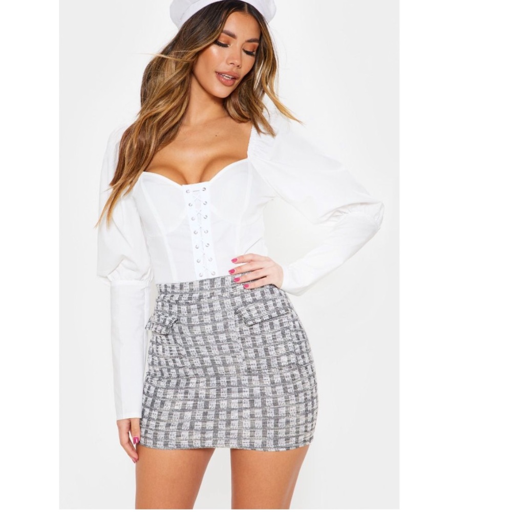 Black Boucle Pocket Detail Mini Skirt